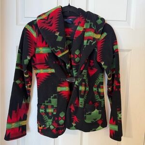 Ralph Lauren Black and Red Patterned Teddy Sweater Jacket